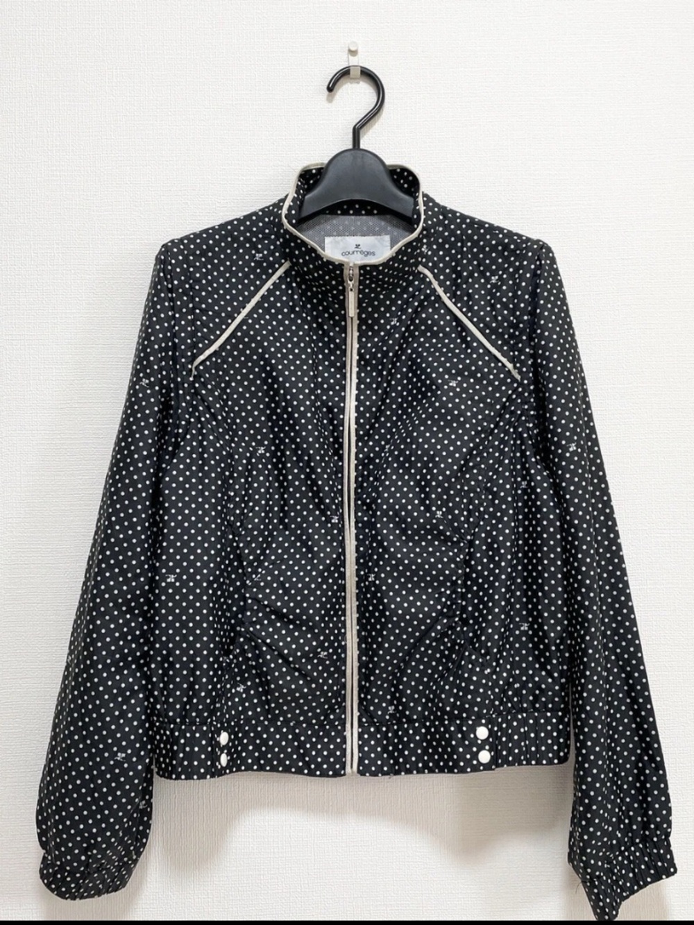 Vintage Courreges Black Polka Dot Windbreaker Bomber Jacket